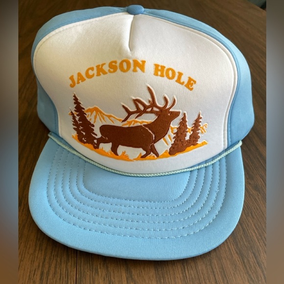 Vintage Jackson hole Elk  Puffy Trucker Hat Snapback Cap - Picture 1 of 5